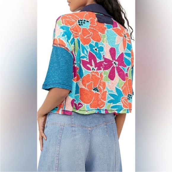 🍒NWT Free People On A Boat Boxy Crop Polo in Coastal. Small. - Picture 2 of 12